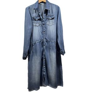 BACI Made In Italy Womens Sz M Long Sleeve Button Front Denim Fringe Midi Dress